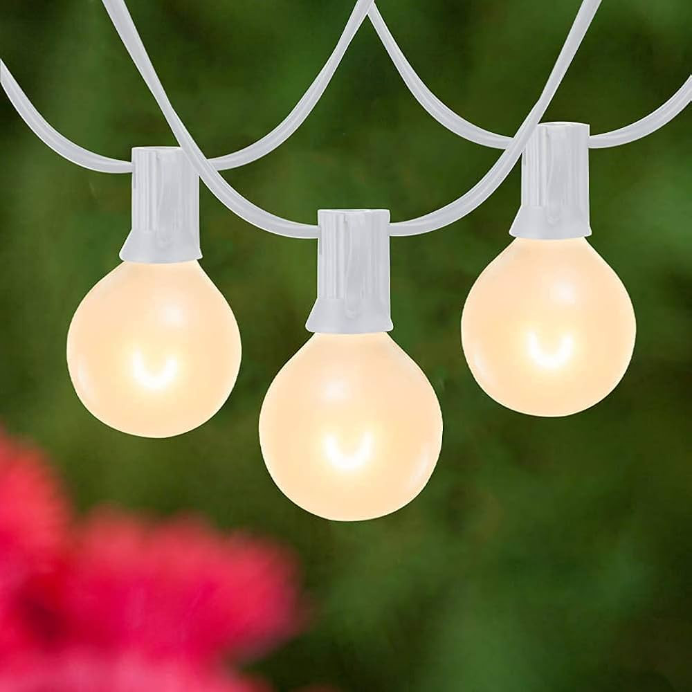 25Ft Outdoor White Frosted String Lights with 27 G40 Frosted Bulbs,E12 Socket Base,Waterproof Con... | Amazon (US)