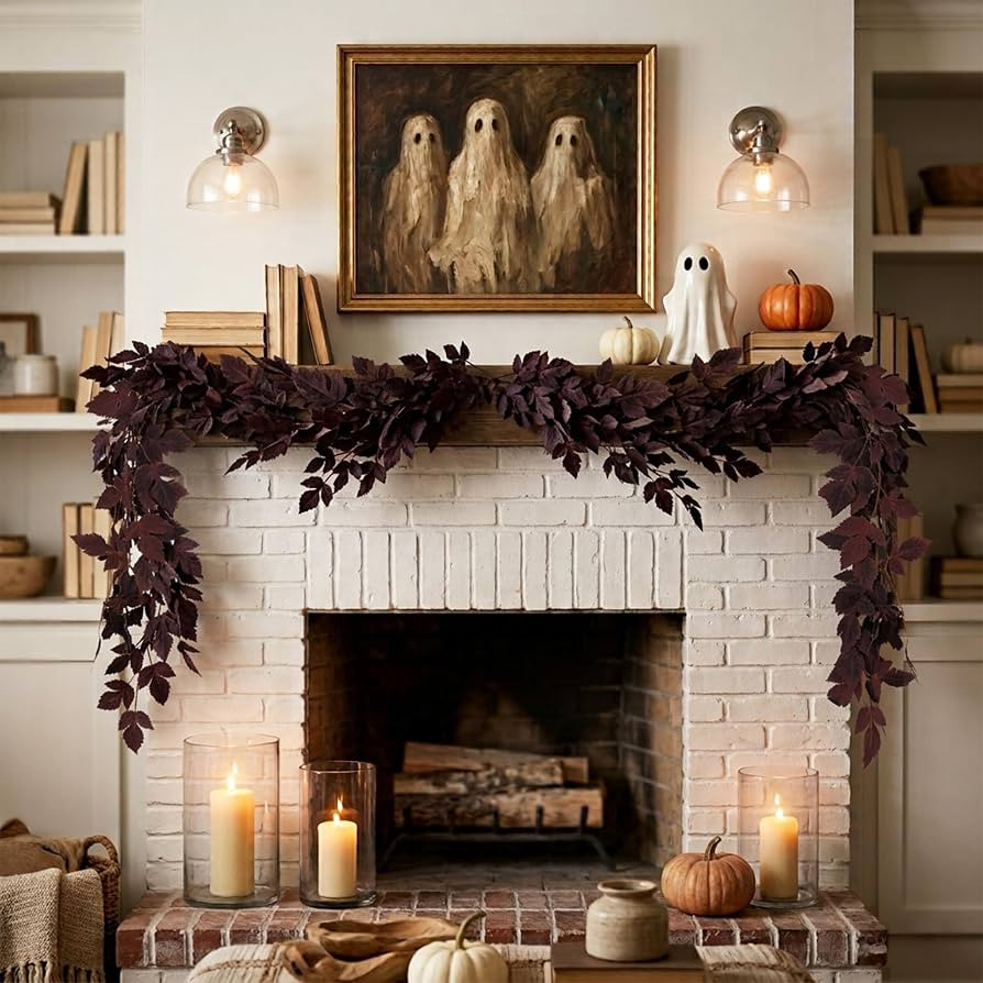 Halloween Fall Garland 2 Pack 6FT Cimicifuga Seeded Dark Purple Leaf Vine | Amazon (US)