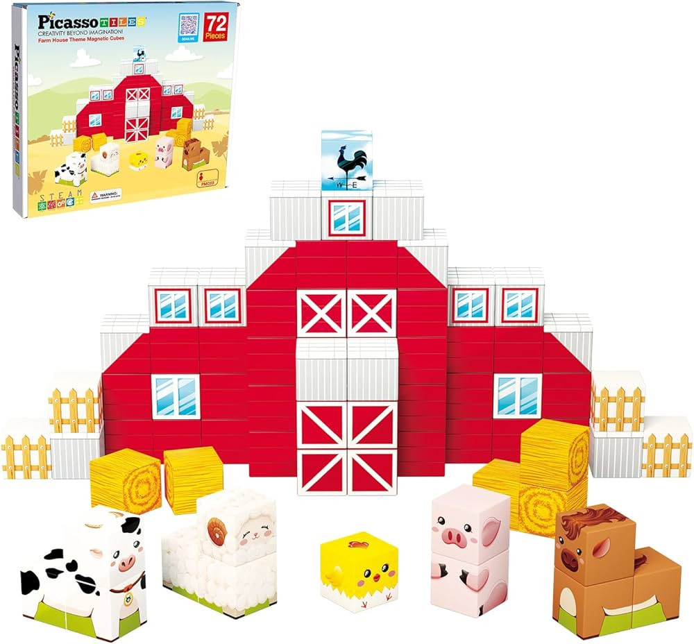 PicassoTiles Magnet Cube Farm House Theme Mix and Match Building Block Construction Toy Barn with... | Amazon (US)