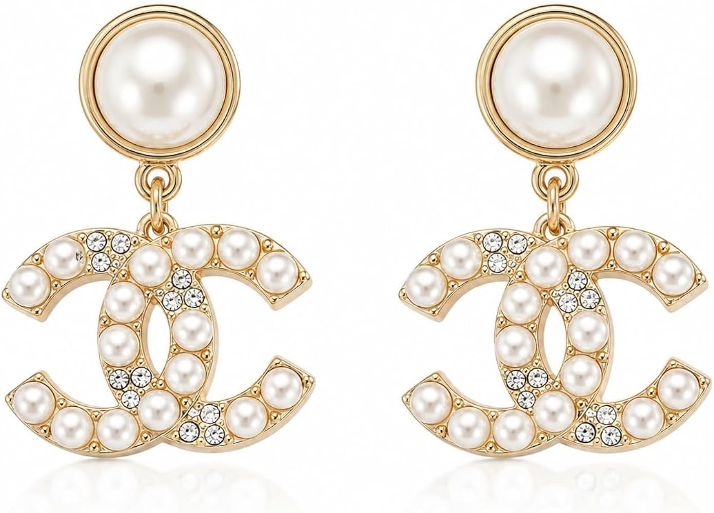 Pearl Dangle Drop Earrings, Gold\u2011Tone Inlaid Imitation Pearl Crystal Women Statement Danglin... | Amazon (US)