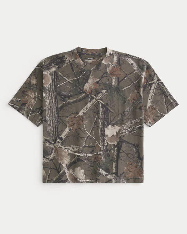 Boxy Heavyweight Crop Camo Crew T-Shirt | Hollister (US)