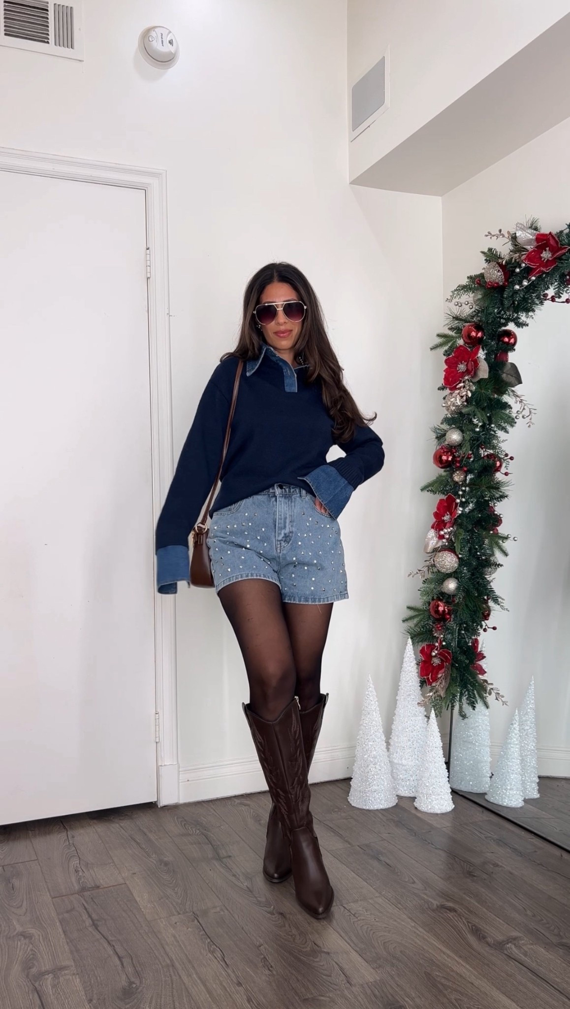 Last minute casual holiday outfit with denim and sparkles! Wearing medium in the shorts

#LTKHoliday #LTKFindsUnder50 #LTKSeasonal