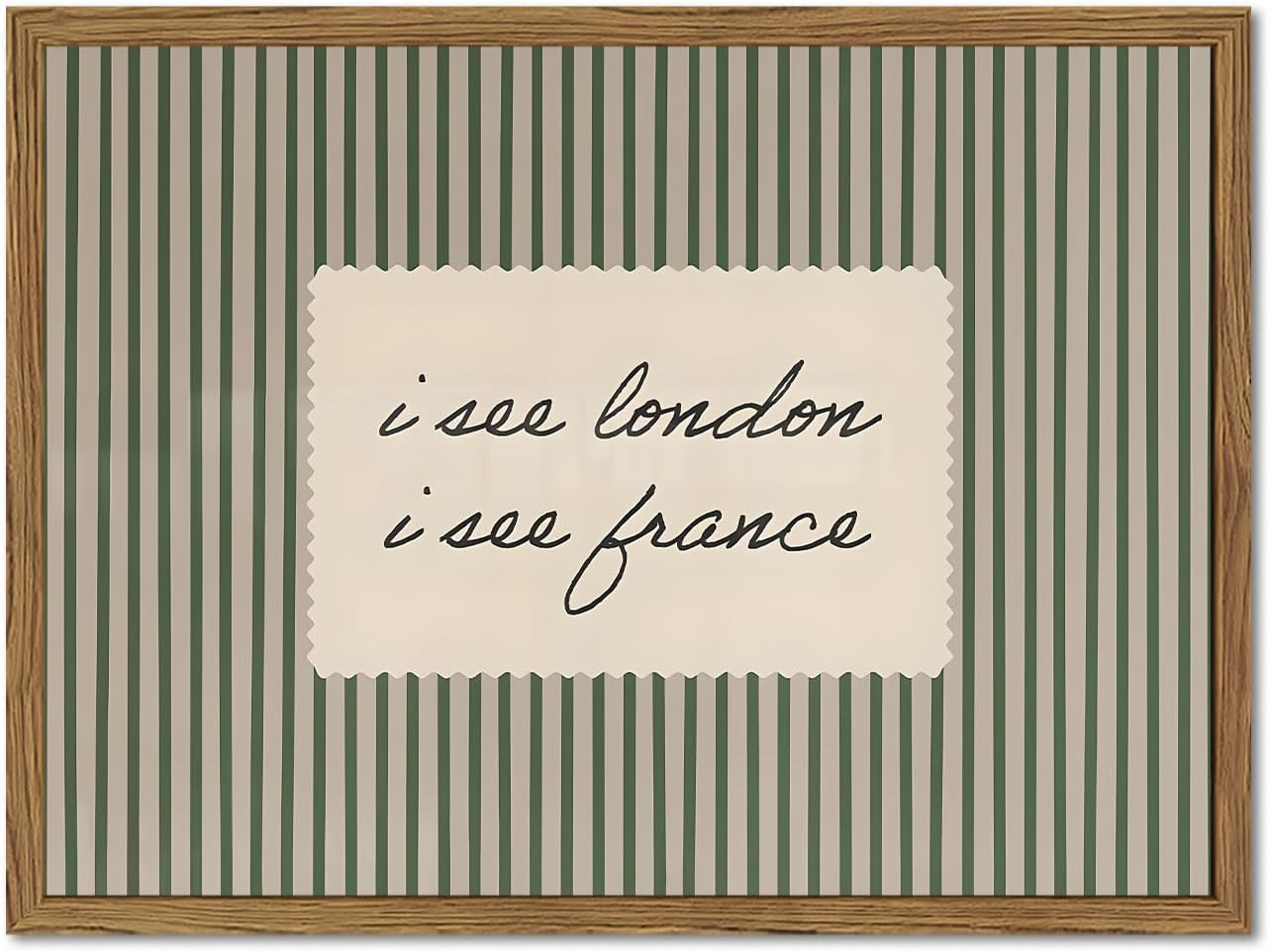 I See London I See France Wall Art Funny Bathroom Quote Sign Wall Decor Picture Vintage Green Striped Restroom Poster Canvas Painting Print for Bathroom Toilet 12x16 inch Wood Framed | Amazon (US)
