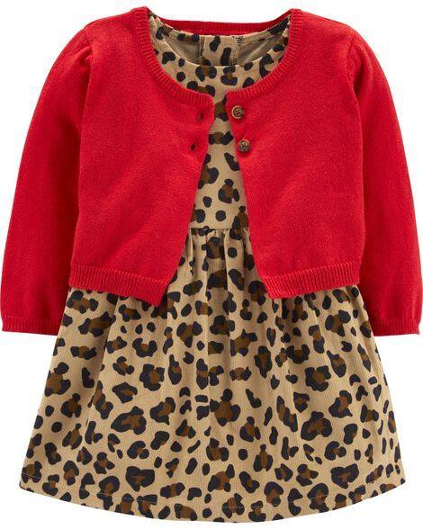 2-Piece Leopard Corduroy Dress & Cardigan Set | Carter's