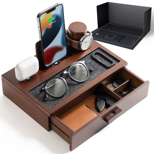 Nightstand Organizer For Men - Valentine's Day Gift For Men Him - Wood Phone Docking Station to C... | Amazon (US)