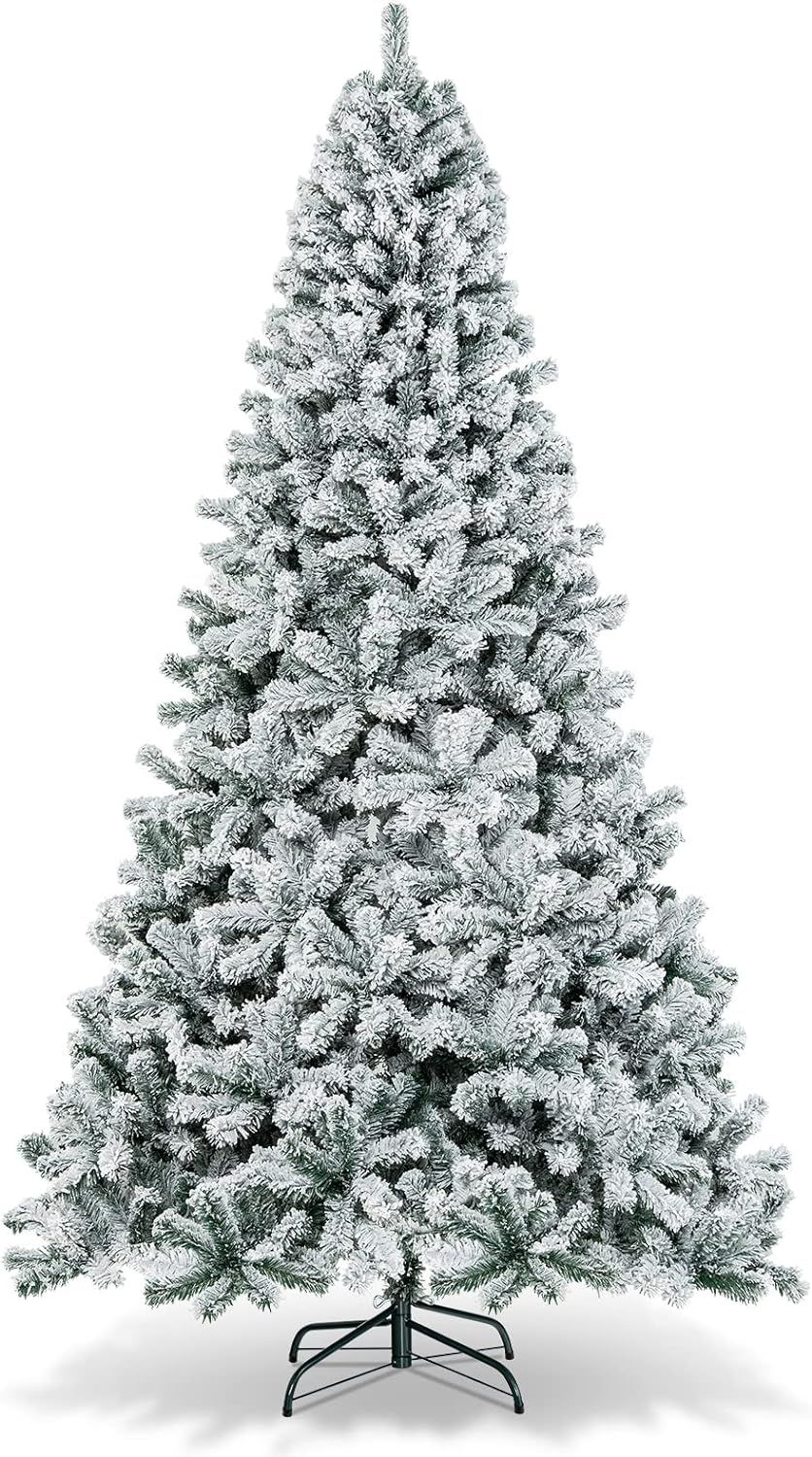 Amazon.com: Goplus 9FT Artificial Christmas Tree, Snow Flocked Hinged Pine Tree, Premium PVC Need... | Amazon (US)