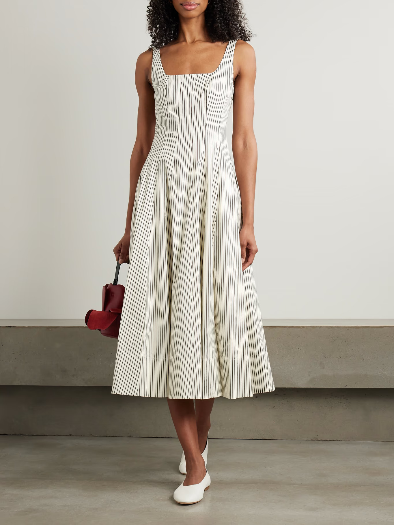 Wells pleated striped cotton-blend poplin midi dress | NET-A-PORTER (US)