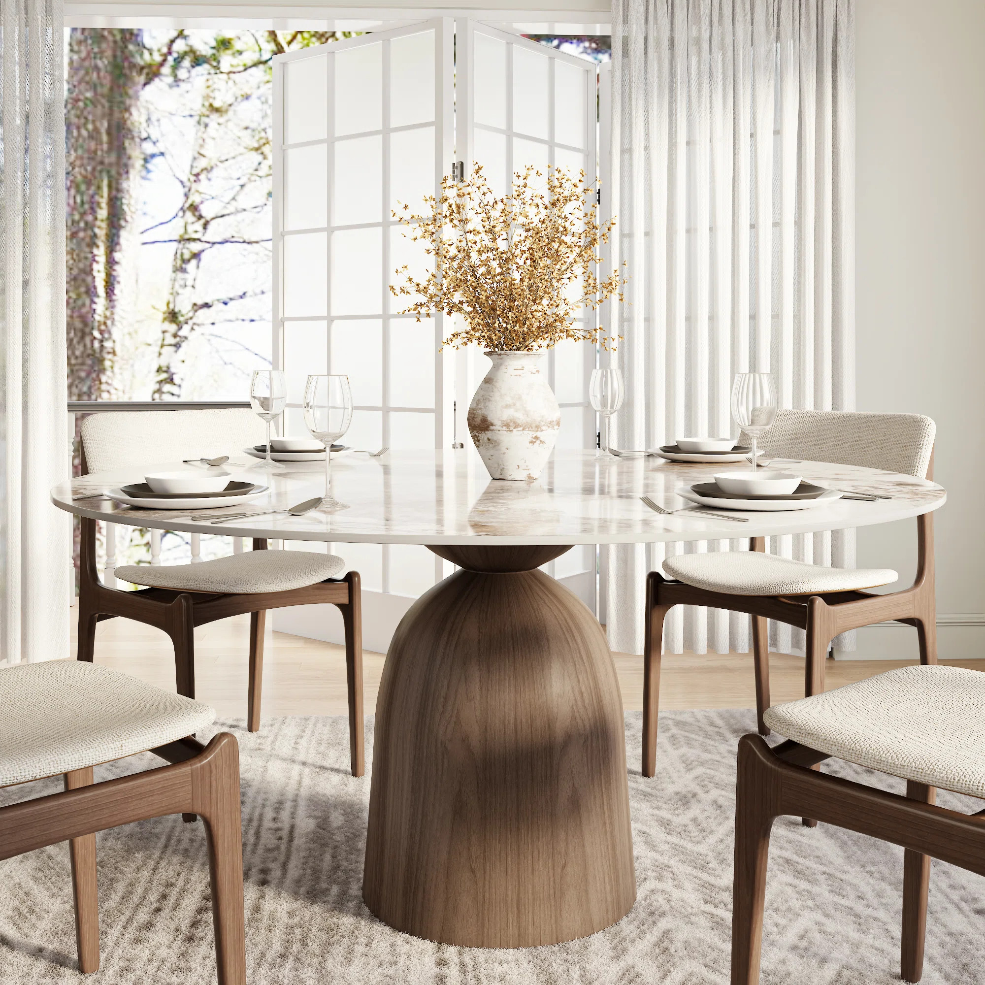 Luxurious Sintered Stone Round Dining Table With Solid Wood Base – Modern Design For Home & Entertaining | Wayfair North America