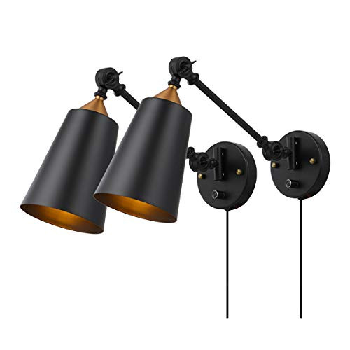 Pauwer Industrial Plug in Wall Sconces Set of 2 with On Off Switch Vintage Edison Swing Arm Wall Lam | Amazon (US)