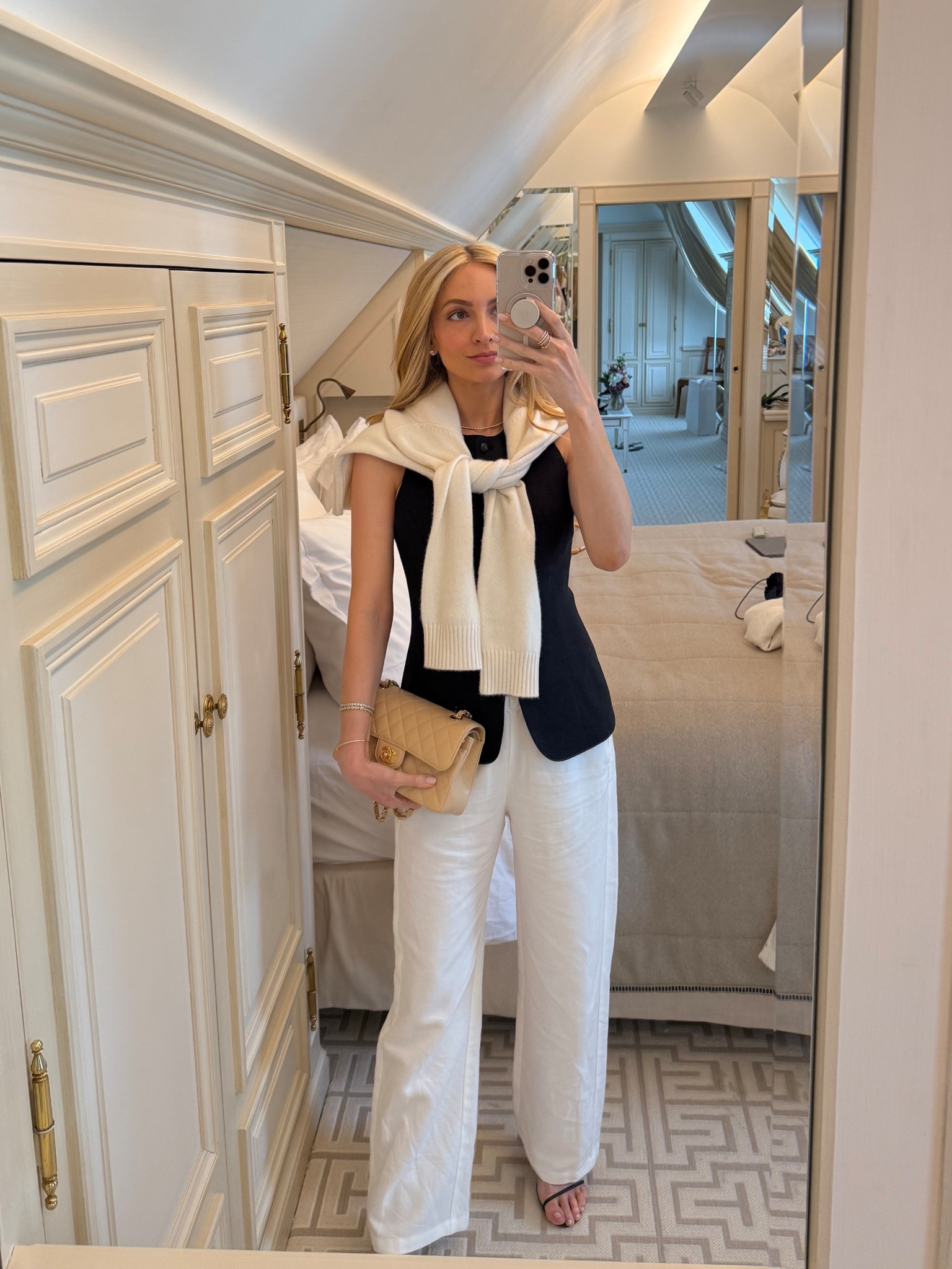 Paris shopping & lunch fit ☕️ bought this black Sezane vest pre pregnancy and fits perfectly now just without the belt! Love a vest for Paris - linked a few others I want to order too  Also if you’re pregnant or not you need this stretchy twill ivory pants - my summer staple on repeat that looks so polished!

Sizes worn here:
Vest US 2
Pants Small (stretchy and loose fit, I wear them under the bump)
Sweater 1 (S/M equivalent)

#LTKTravel #LTKSummerEdit #LTKBump