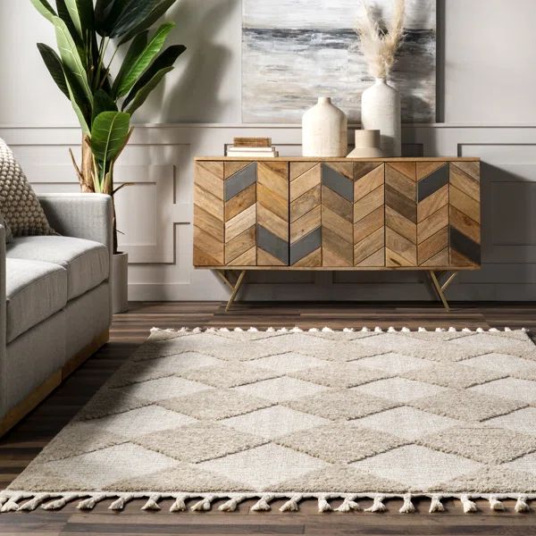 Paull High/Low Checkered Diamond Tassel Area Rug | Wayfair North America