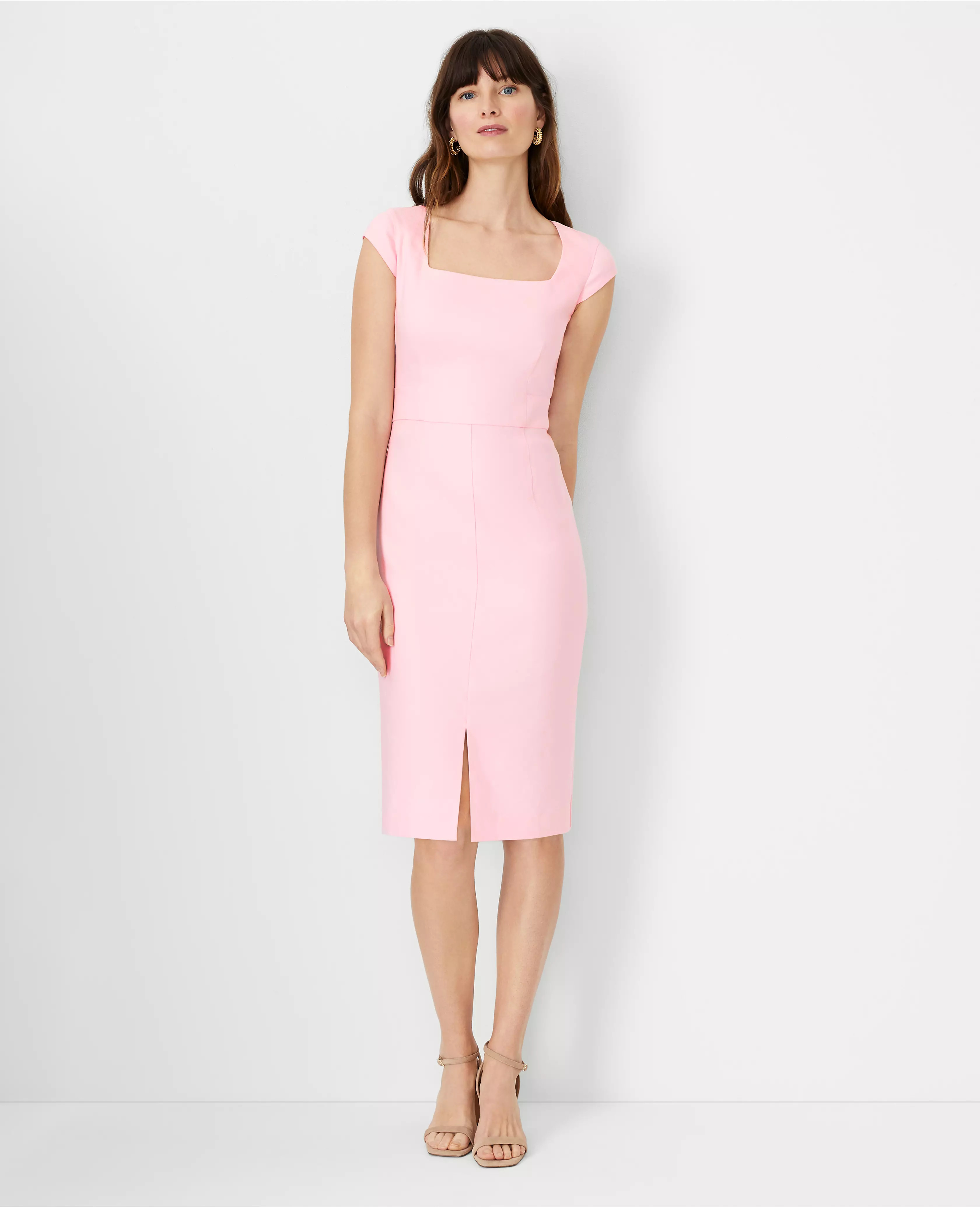 The Scooped Square Neck Sheath Dress in Linen Blend | Ann Taylor (US)