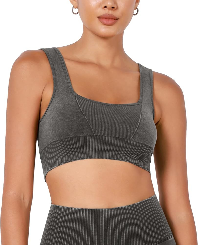 ODODOS Sujetador deportivo sin costuras con cuello cuadrado para mujer, camiseta sin mangas acana... | Amazon (US)