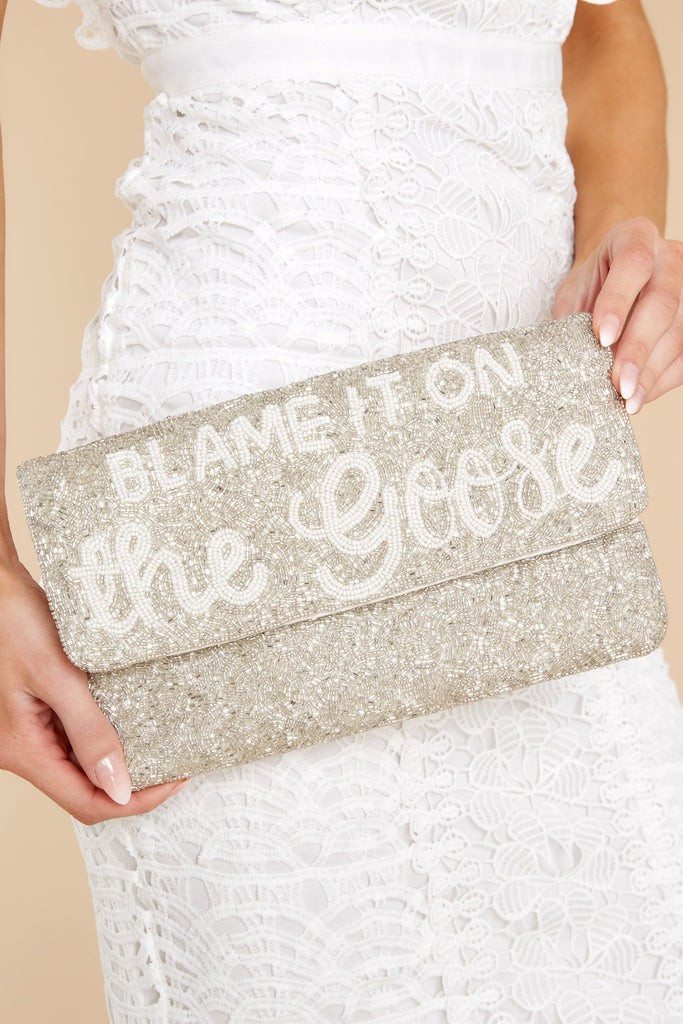 Bad And Boozy Silver Beaded Clutch | Red Dress 