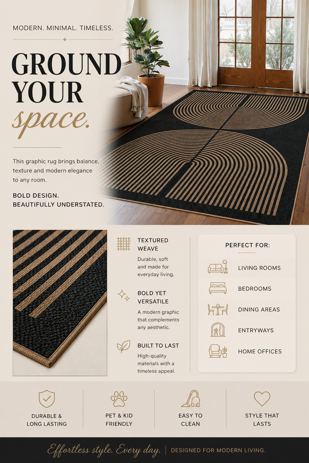 🤎 Bold, modern, and just enough pattern to make the whole room feel finished. #LTKHome #HomeDecor #ModernHome #NeutralDecor #RugFinds #ElevatedInteriors 

 #LTKU #LTKHome #LTKSaleAlert