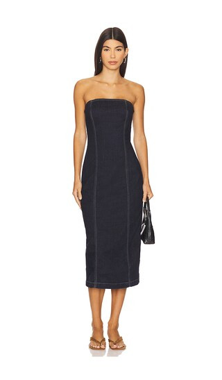 DL1961 Esme Strapless Midi Dress in Blue. - size S | Revolve Clothing (Global)