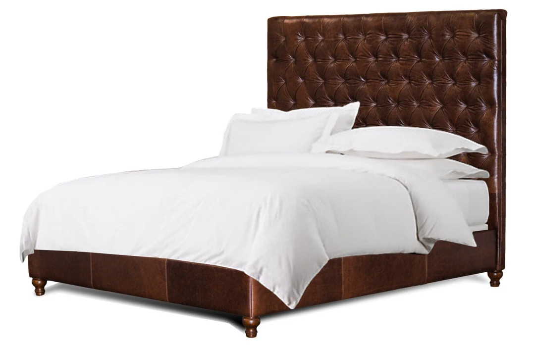 King Size Chesterfield Bed w/ Deep Buttonless, Diamond Tufting in Mink color Genuine Leather | Etsy (US)