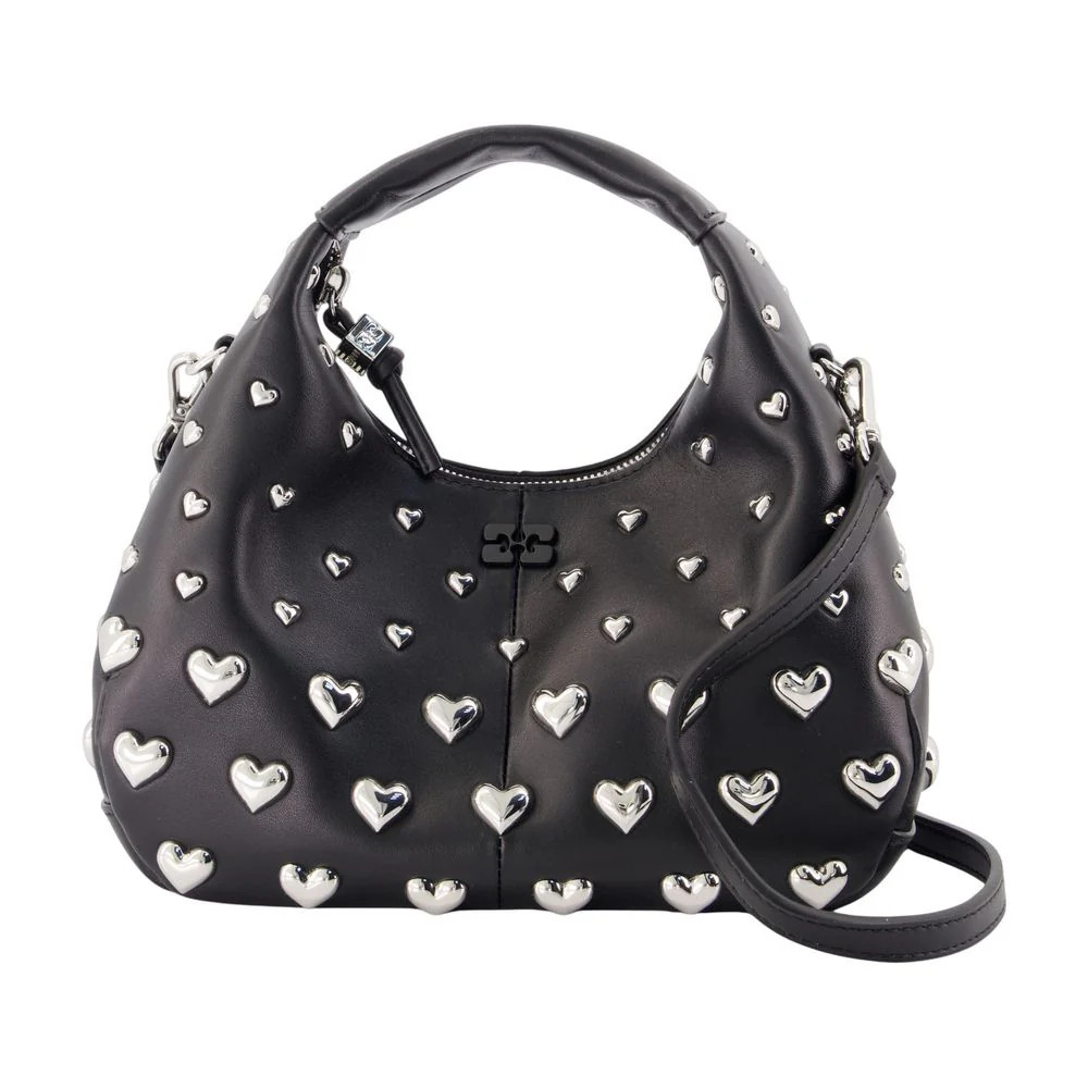 Ganni Heart-Studded Synthetic Hobo Bag — Black | Italist Inc.