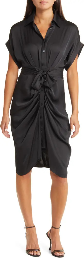 Steve Madden Belted Ruched Tie Front Handkerchief Hem Shirtdress | Nordstrom | Nordstrom