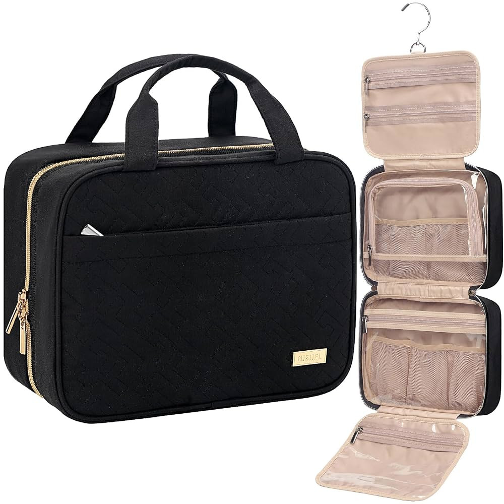 NISHEL Travel Toiletry Bag for women, Portable Hanging Organizer for Travel-Sized Shampoo, Condit... | Amazon (US)