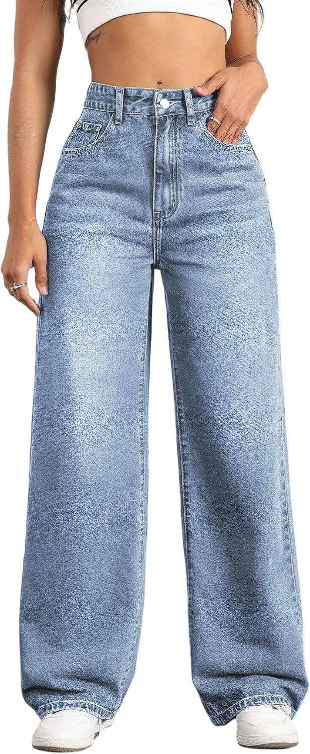 Straight Leg Jeans for Women High Waisted Wide Leg Denim Pants | Amazon (US)