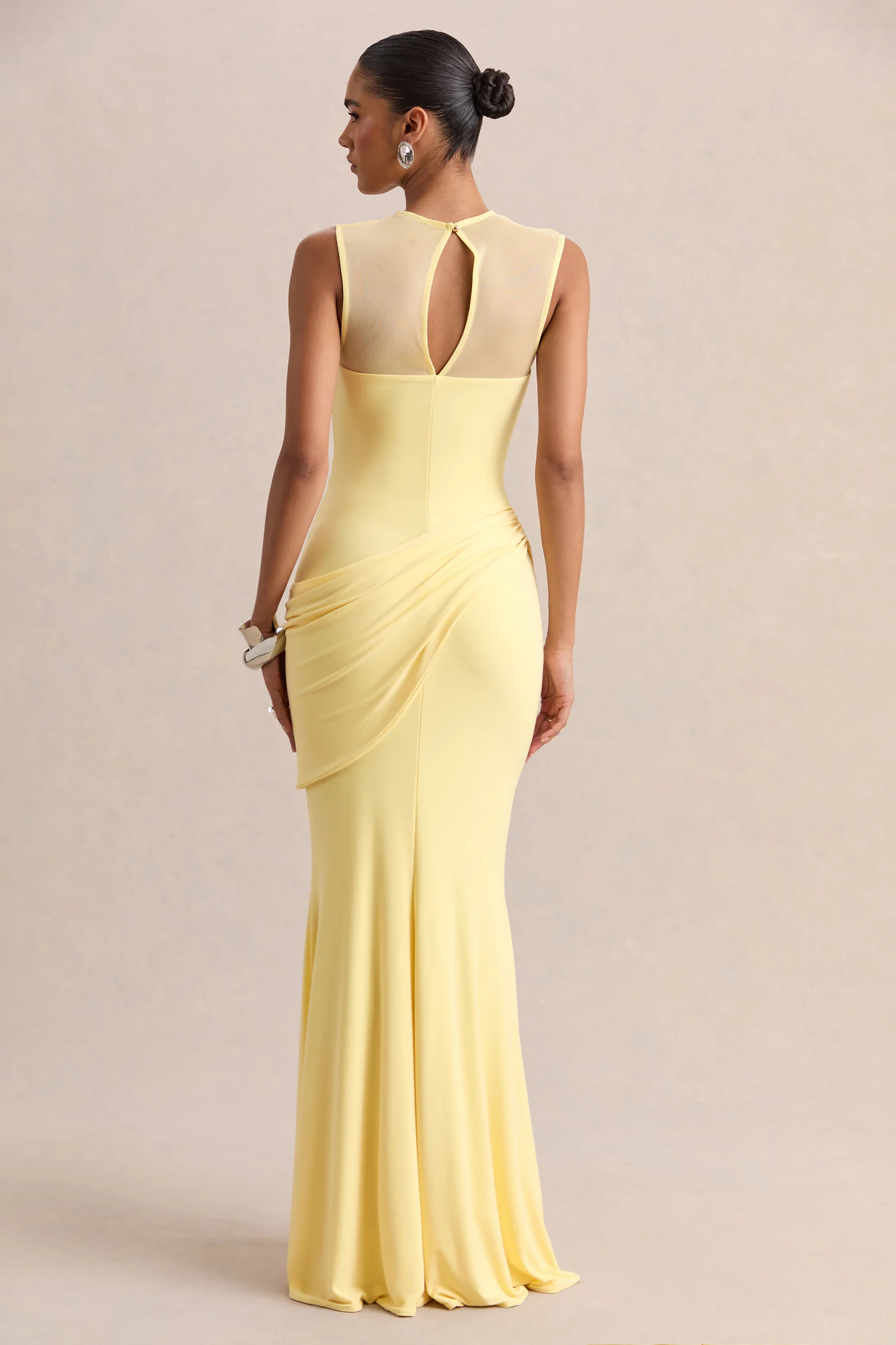 Lyssy | Lemon High-Neck Maxi Dress With Mesh-Detail | Club L London
