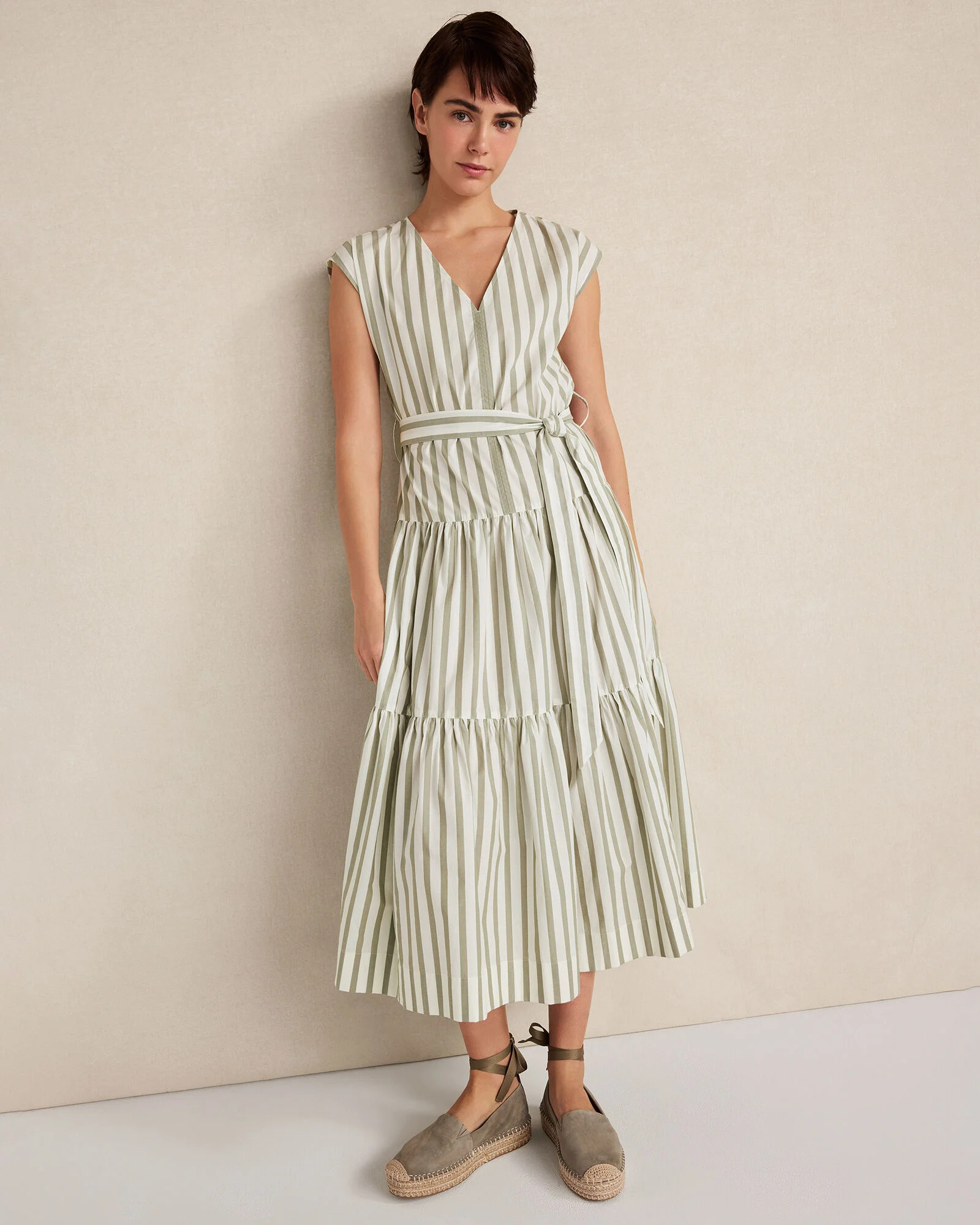 Organic Cotton Poplin Stripe Tiered Midi Dress | Talbots