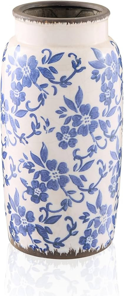 Chinese Blue and White Porcelain Vase, Ceramic Flower Vase Home Décor, Vases for Your Kitchen, Bedroom, Living Room, Bathroom, & Shelf Centerpiece Table Decorations (Large) | Amazon (US)