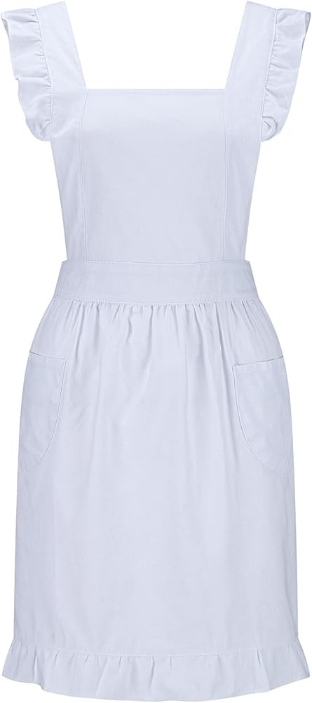 Hyzrz Retro Adjustable Ruffle Aprons with Pockets for Women Girls Vintage Cross Back Pinafore Dre... | Amazon (US)
