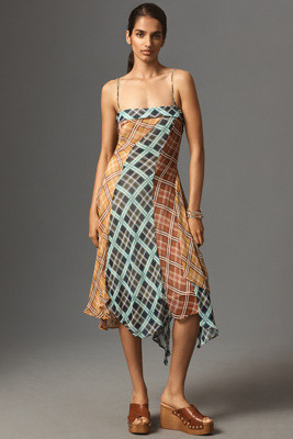 Maeve Sleeveless Asymmetric Plaid Mix Midi Dress | Anthropologie (UK)