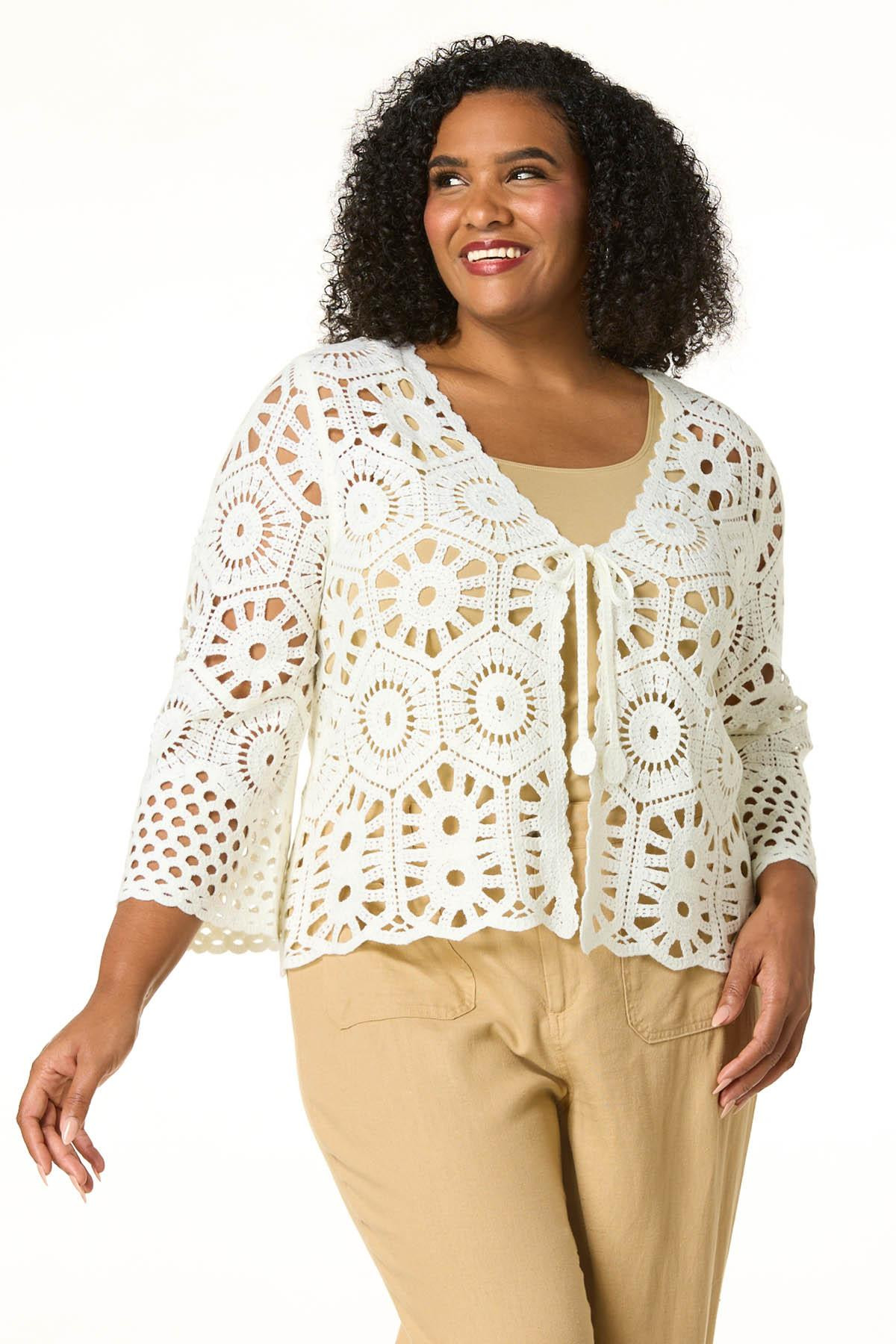 Plus Size Tie Front Crochet Kimono | Cato Fashions