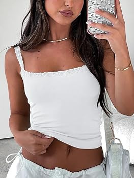 zhaistar Sleeveless Camisole Tank Tops for Women Y2K Spaghetti Strap Lace Trim Slim Fit Basic Cam... | Amazon (US)