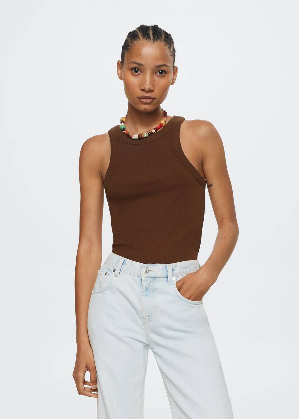 Ribbed cotton-blend top -  Women | Mango USA | MANGO (US)