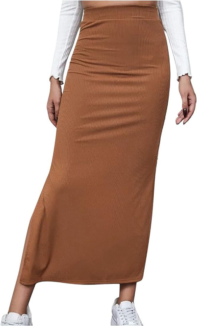 Womens Retro A-Line Summer Vintage Split Skirt Office Business High Waist Tie Dye Elegant Skirts | Amazon (US)
