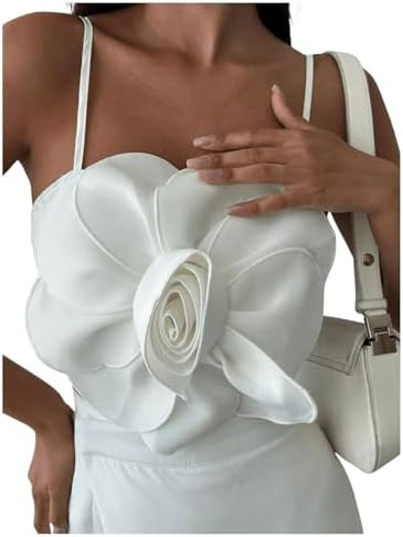 SweatyRocks Women's Going Out Concert Crop Top 3D Flower Cami Sleeveless Spaghetti Strap Bustier ... | Amazon (US)