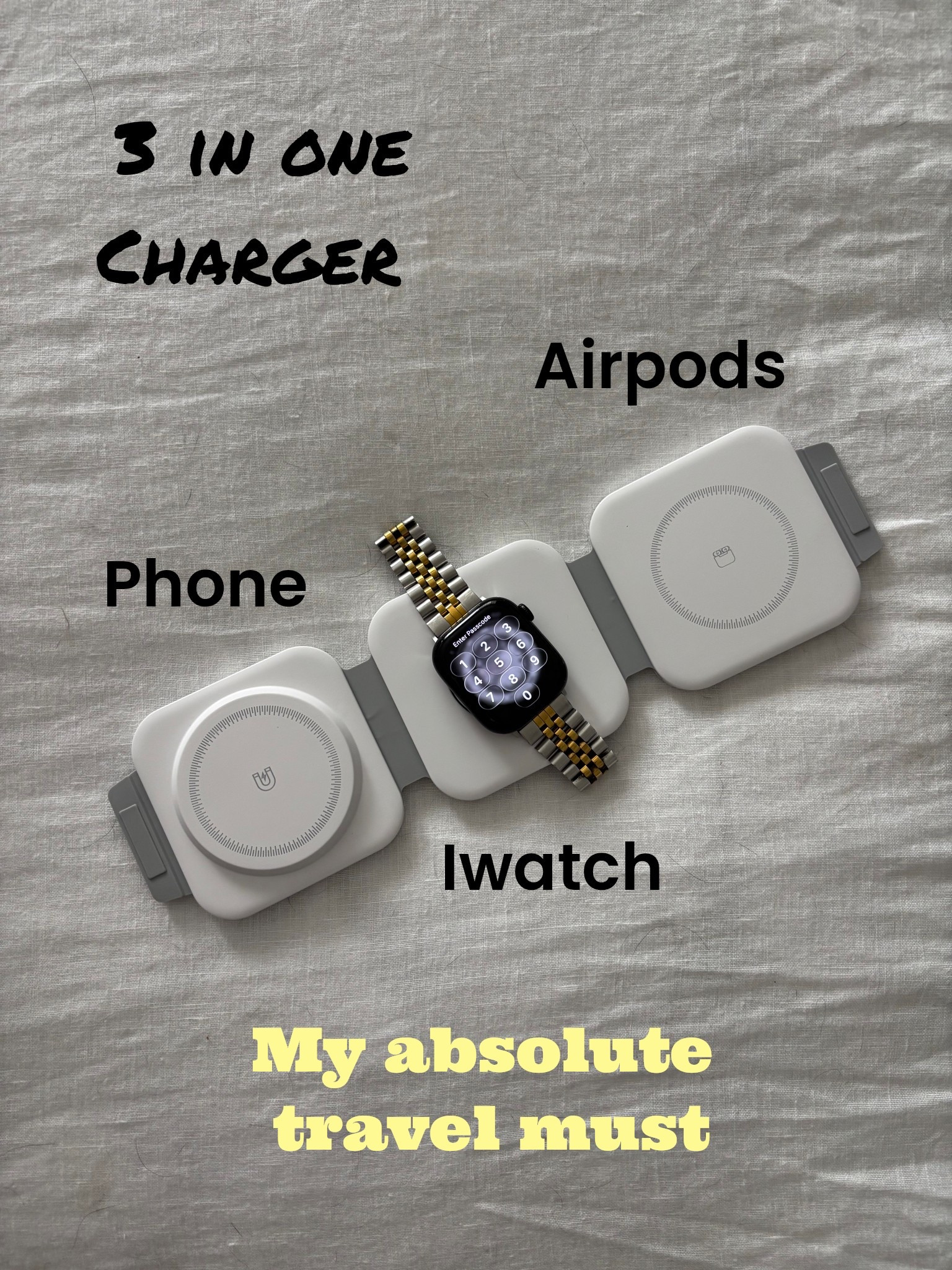 Travel must have. 3 in one charger. Even if you only have the phone and watch - like me! It’s still the perfect travel charging companion. 

@amazon 
#amazonfinds #shopamazon

#LTKTravel #LTKHome