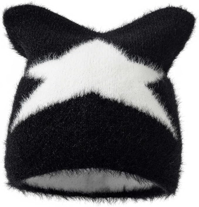 Cute Beanies for Women Fluffy Fuzzy Hats Kawaii Cat Ear Hat Winter Warm Knitted Hat Y2k Grunge Ac... | Amazon (US)