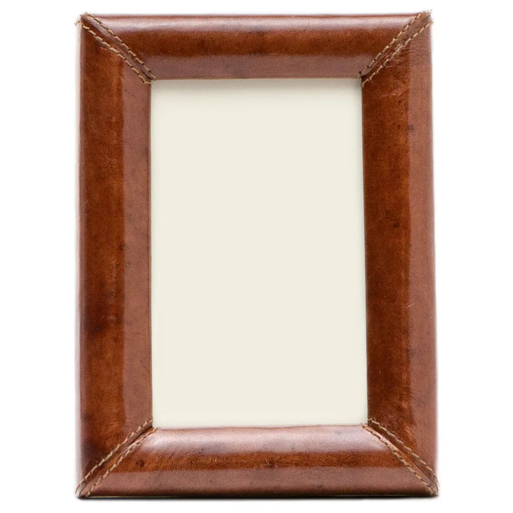 Pigeon And Poodle Eton Modern Classic Tobacco Leather Picture Frame - 4x6 | Kathy Kuo Home
