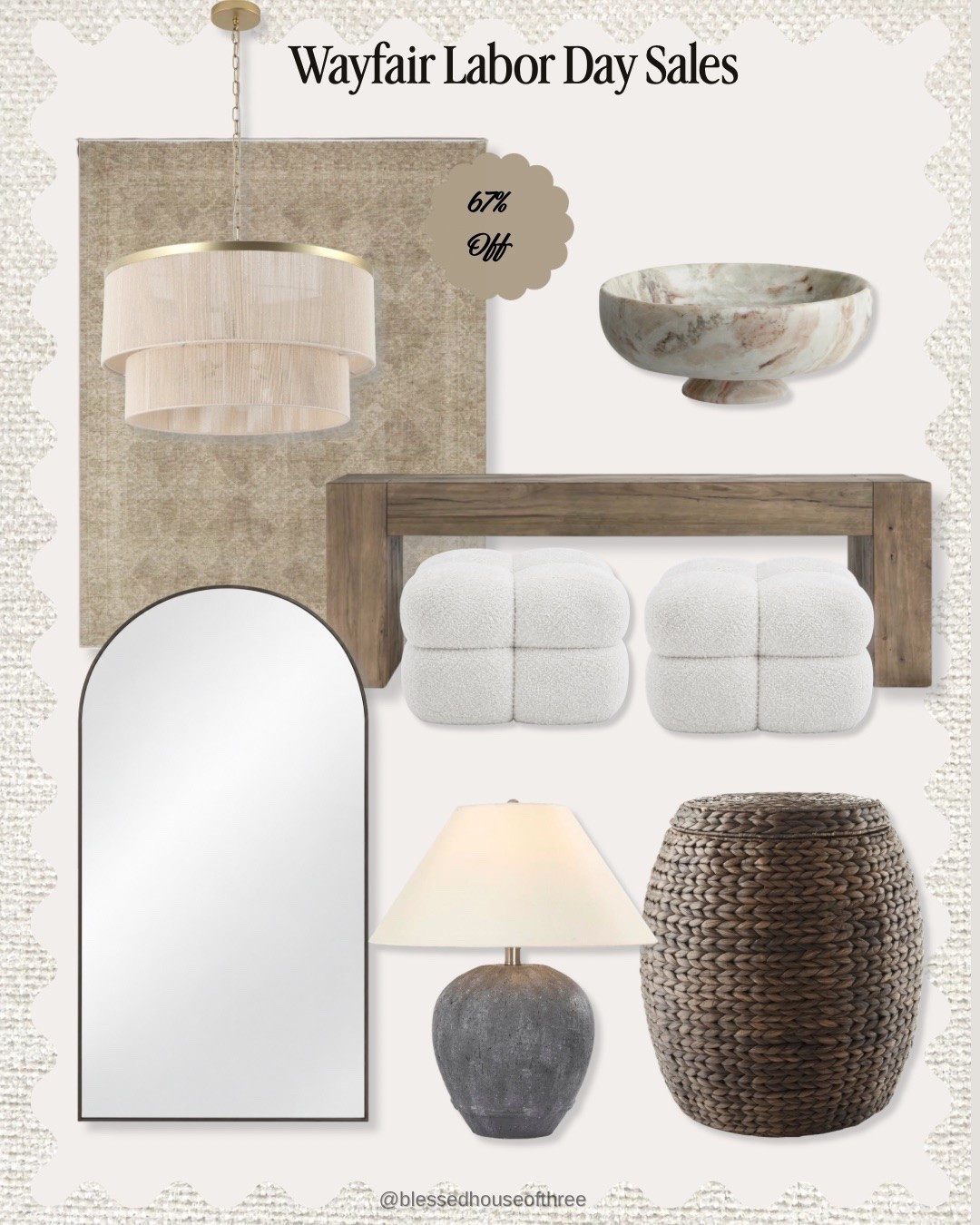 Last day to shop the Wayfair Labor Day Sale! I rounded up some of my favorite Wayfair home finds while they’re marked down, including neutral furniture, lighting, rugs, mirrors and home decor that make it easy to refresh a space for fall.

So many of these pieces work beautifully for a neutral living room, entryway or bedroom — think warm wood tones, textured accents, cozy neutrals and simple modern home decor. That console table, arched mirror, woven basket and boucle ottomans would make such a pretty neutral entryway together!

If you’ve been waiting on a home refresh or have something sitting in your cart, check the price today because the Wayfair Labor Day deals end tonight.

#Wayfair #WayfairSale #WayfairFinds #LaborDaySale #NeutralHomeDecor #HomeDecorFinds #EntrywayDecor #LivingRoomDecor #NeutralLivingRoom #FallHomeDecor #HomeDecorIdeas

#LTKHome #LTKSaleAlert