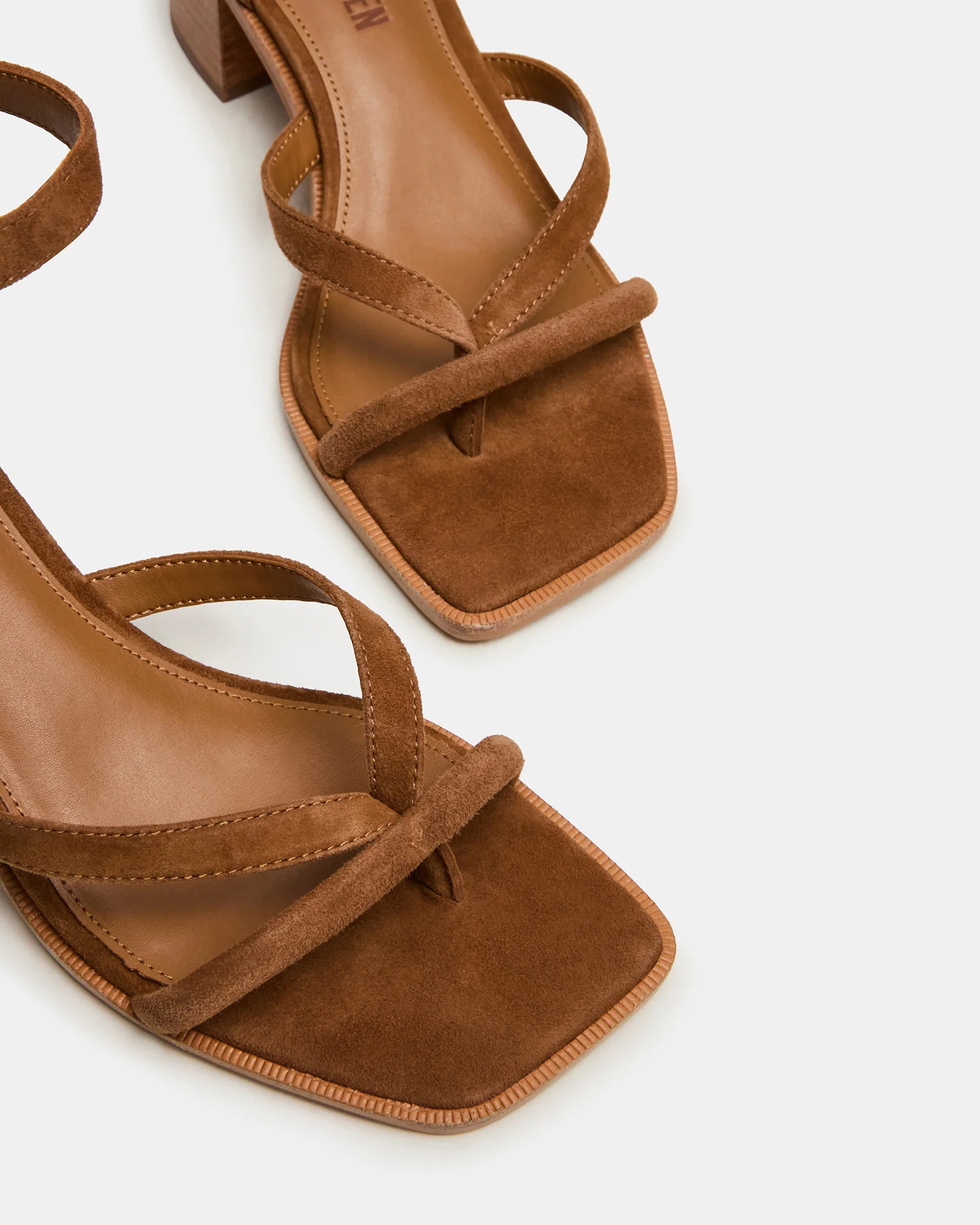 TILLY Chestnut Suede Square-Toe Block Heel Strappy Women's Sandal | Steve Madden (US)
