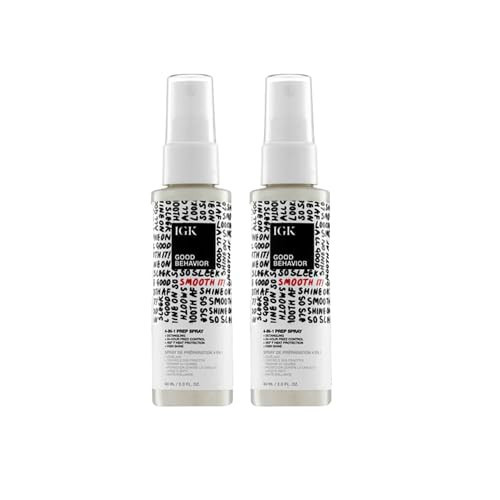 IGK GOOD BEHAVIOR 4-in-1 Prep Spray Travel Size | Gently Detangles, Controls Frizz for 24 Hours, Heat Protection & Shine | Weightless Formula for Smooth Hair | 2.0 Fl Oz (Pack of 2) | Amazon (US)
