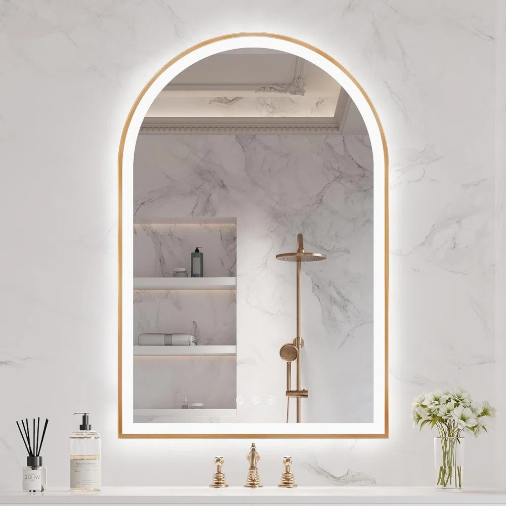 Arched LED Bathroom Mirror 24"X36" – Orange Gold Lighted Vanity Mirror With Anti-Fog, Dimmable ... | Wayfair North America