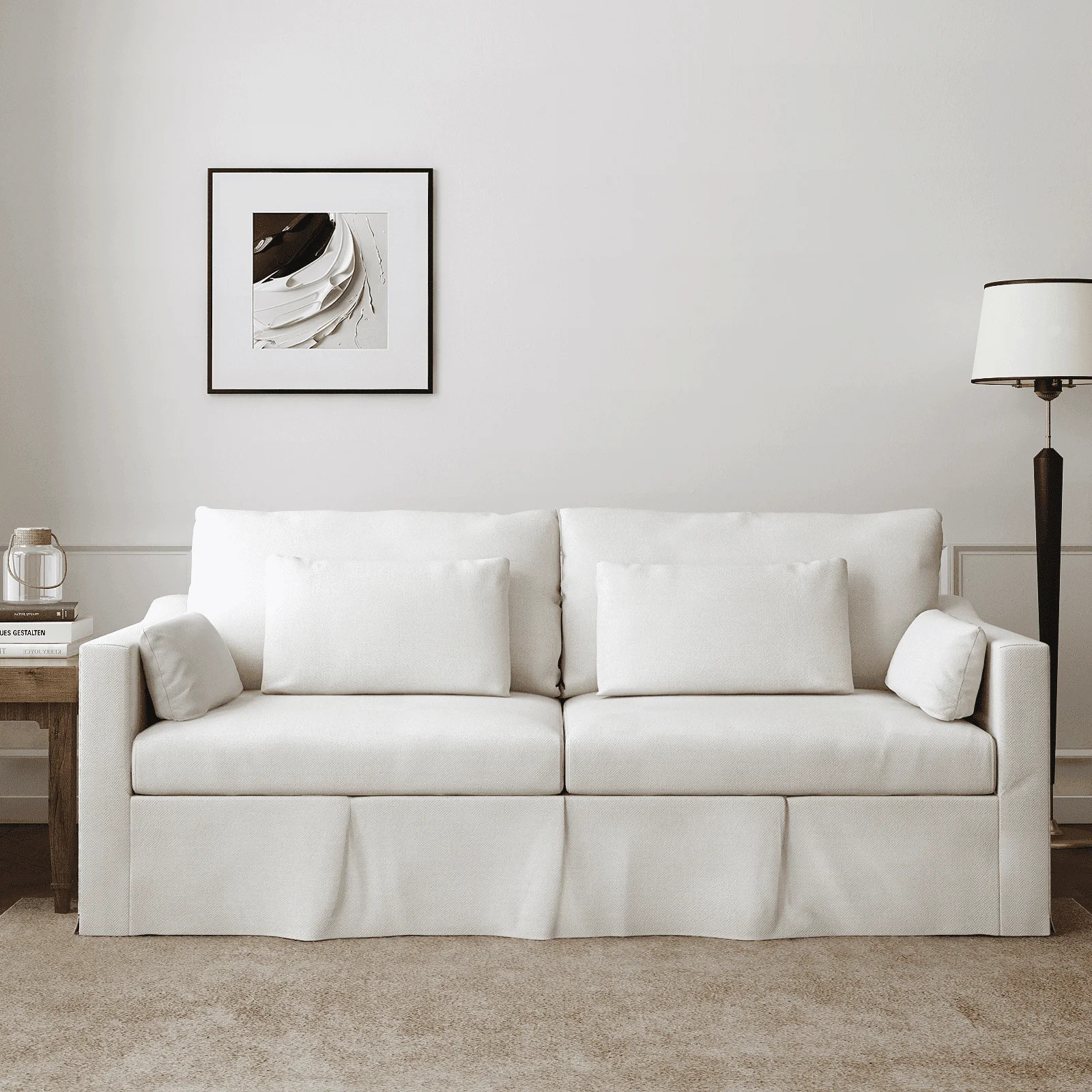 84" Modern Sofa, Coastal Couch for Living Room, Chenille Fabric Slipcovered Sofa, White | Walmart (US)