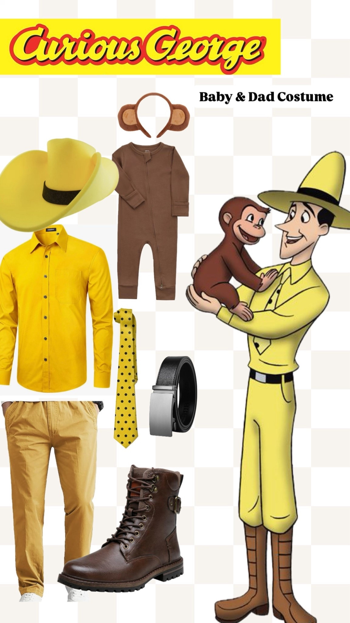 Curious George 👨‍👦 Baby & Dad Costume Idea – Easy + Adorable! 🍌🐵

Looking for a cute, comfortable, and crowd-pleasing Halloween costume for dad and baby? This Curious George + Man in the Yellow Hat duo is everything. Affordable, comfy enough for little ones, and perfect for last-minute parents who still want something iconic ✨

👶 Baby (Curious George):
✔️ Soft brown footie romper
✔️ Monkey ear headband
✔️ Optional: add a tail + banana teether for extra cuteness 🍌

👨 Dad (Man in the Yellow Hat):
✔️ Yellow button-down
✔️ Yellow pants
✔️ Yellow polka dot tie
✔️ Tall adventure boots
✔️ Signature yellow hat (the hero piece!)

Why I love this:
✅ Matching but not cheesy
✅ No itchy costumes or complicated pieces
✅ Picture-perfect for pumpkin patches, school parties, zoo trips, trick-or-treat
✅ Reusable pieces (dad can wear this shirt & boots again!)

Save this for Halloween inspo + follow for more family costume ideas that are EASY + AFFORDABLE 🎃

#LTKHalloween #LTKMens #LTKBaby