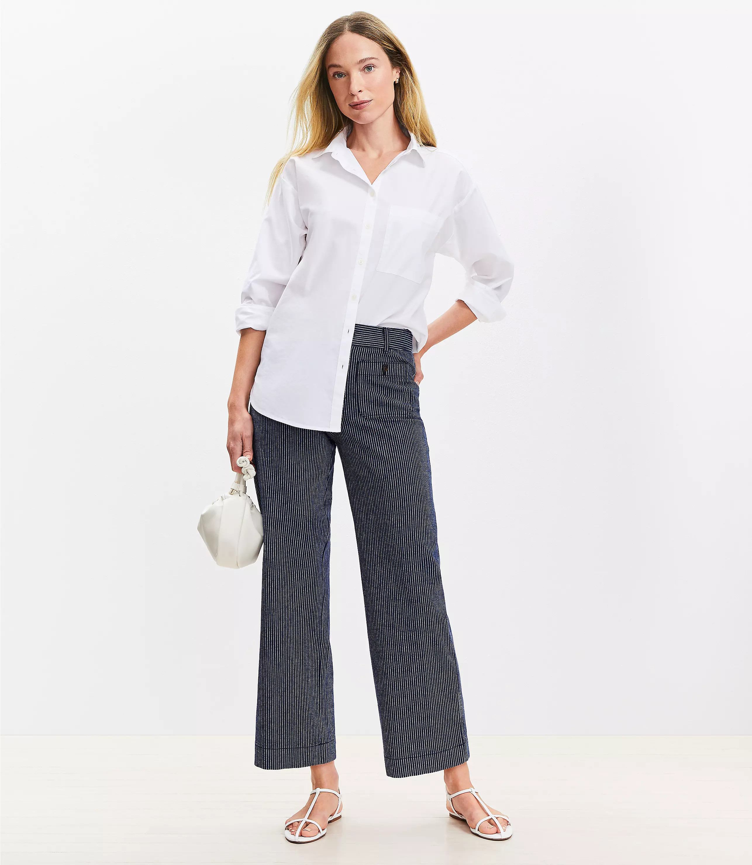 Palmer Wide Leg Crop Pants in Textured Stripe | LOFT