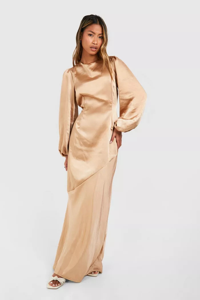 Bridesmaid Satin Blouson Sleeve Maxi Dress | boohoo (US & Canada)