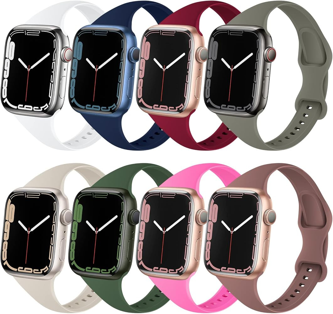 DYKEISS 8 Pack Slim Silicone Bands Compatible for Apple Watch Band 49mm 41mm 45mm 40mm 44mm 38mm 42m | Amazon (US)