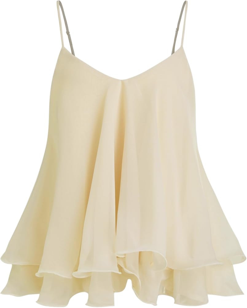 CIDER Y2k Shirt Ruffle Hem Knotted Mesh Cami Top Sleeveless Layered Babydoll Spaghetti Strap Tank... | Amazon (US)