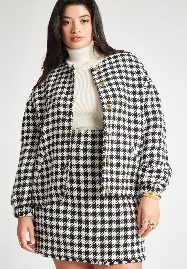 Houndstooth Bomber Jacket | Eloquii