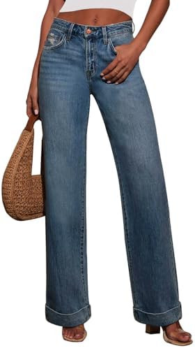 KUNMI Jeans for Women Wide Leg Baggy High Waist Boyfriends Straight Leg Stretchy Denim Pants Tren... | Amazon (US)